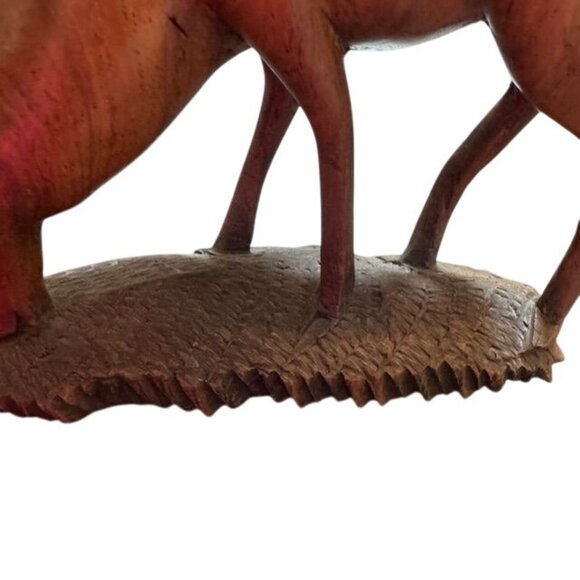 Hand-Carved Wooden Grazing Deer Figurine Sculpture - Picture 7 of 9